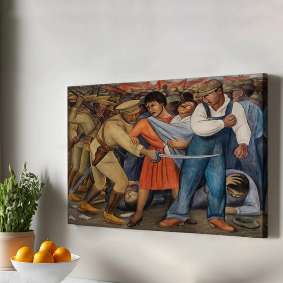 Diego Riveras Rebellion Art Framed Canvas Wall Housewarming Gifts Large Hanging Room Decor Home