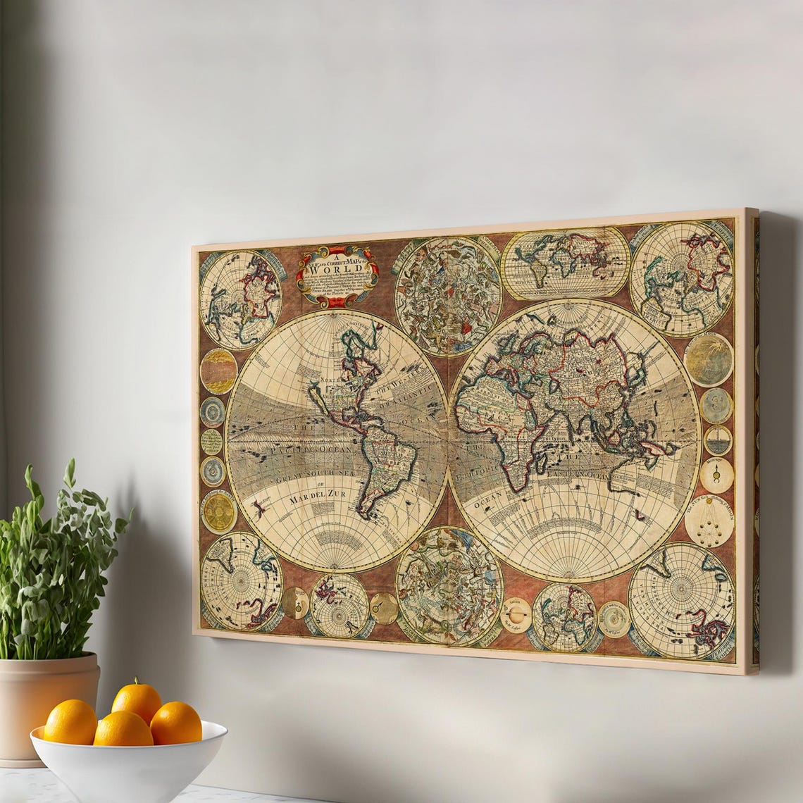 Antique World Map Double Hemisphere Cartography History Poster