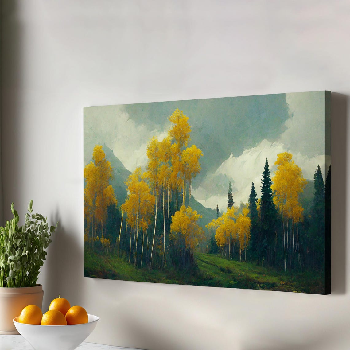 Golden Aspen Trees Mountain Slope Autumn Forest Landscape Poster