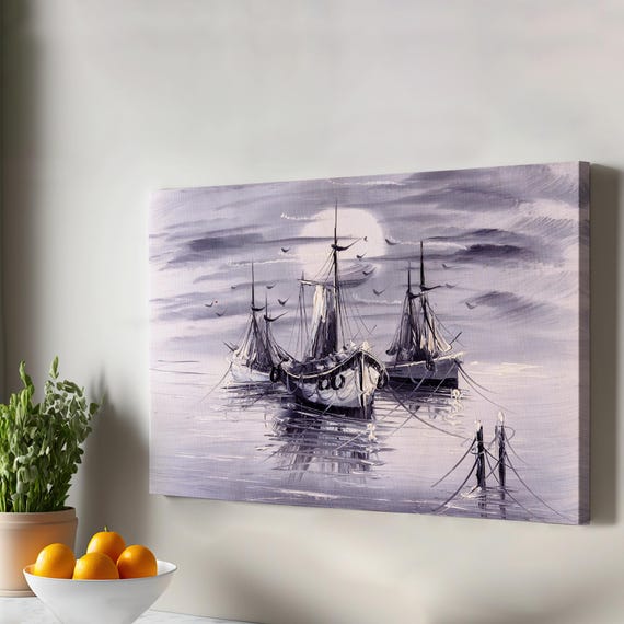 Venice Italy Sailing Port Oil Painting Style Canvas Wall Art Framed Large Illustration Modern Decor