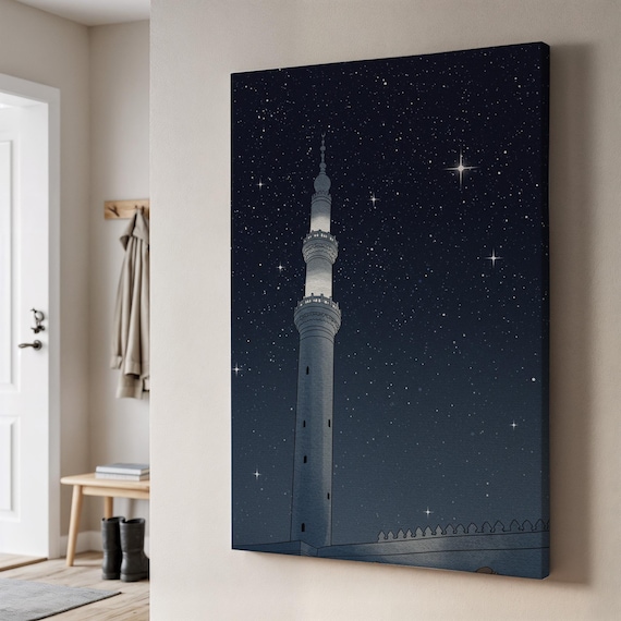 Minaret Under Stars Canvas Wall Art Islamic Night Sky Print Peaceful Spiritual Decor Framed Ramadan Eid Gift For Calm Reflection