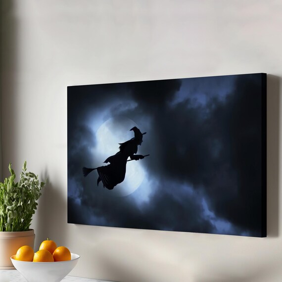 Witch On A Broom Halloween Decorative Wall Painting Housewarming Gifts Canvas Art Modern Decor