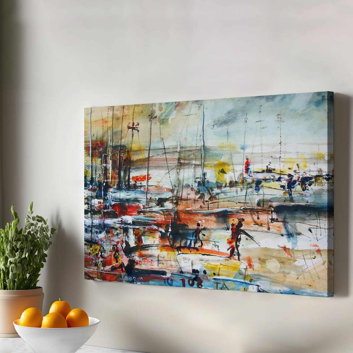 Abstract Harbor Boats Impressionist Masts Watercolor Art Poster