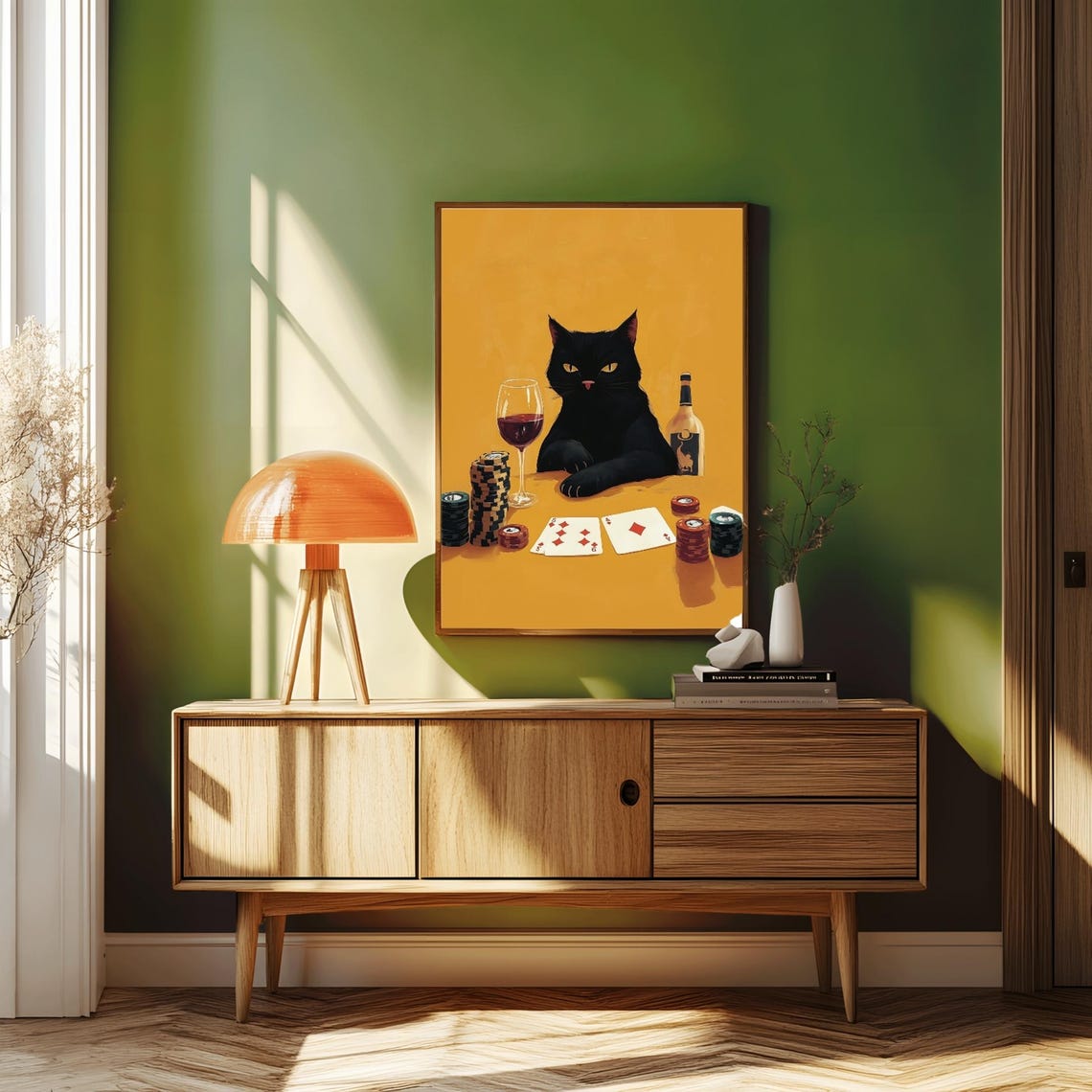 Black Cat Poker Art Print, Cocktail Bar Decor - Image 3