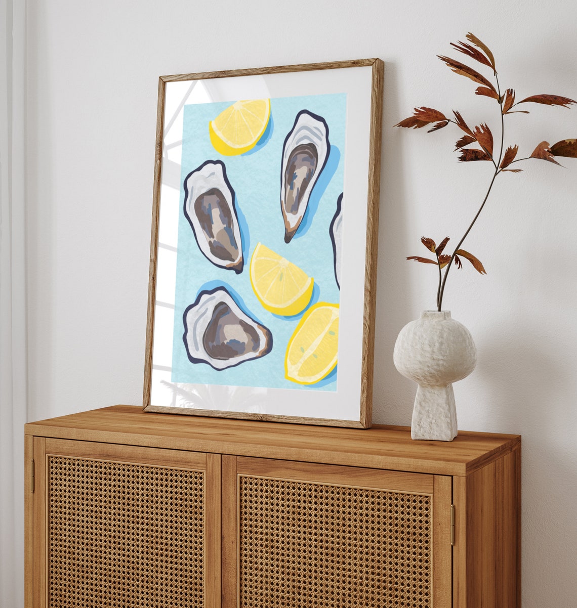 Oysters And Lemons Coastal Wall Art Blue Summer Seafood Kitchen Print - Image 4