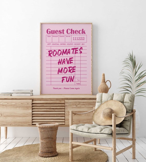 Trendy Blue Guest Check Funny Roomates Print Funny Quote For College Dorm Pink Aesthetic Poster Guest Check Poster Aesthetic Girly Wall Art