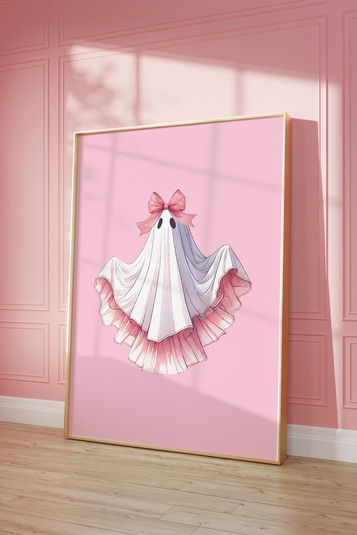 Pink Bow Ghost Halloween Decor, Coquette Art Print - Image 4