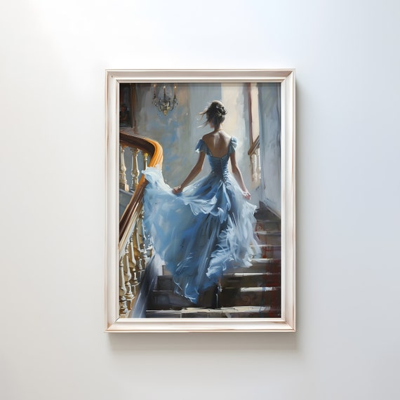 Woman On The Stairs Vintage Victorian Oil Print