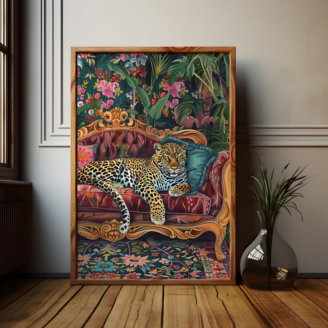 Leopard Lounging Maximalist Jungle Decor, Art Print - Image 2