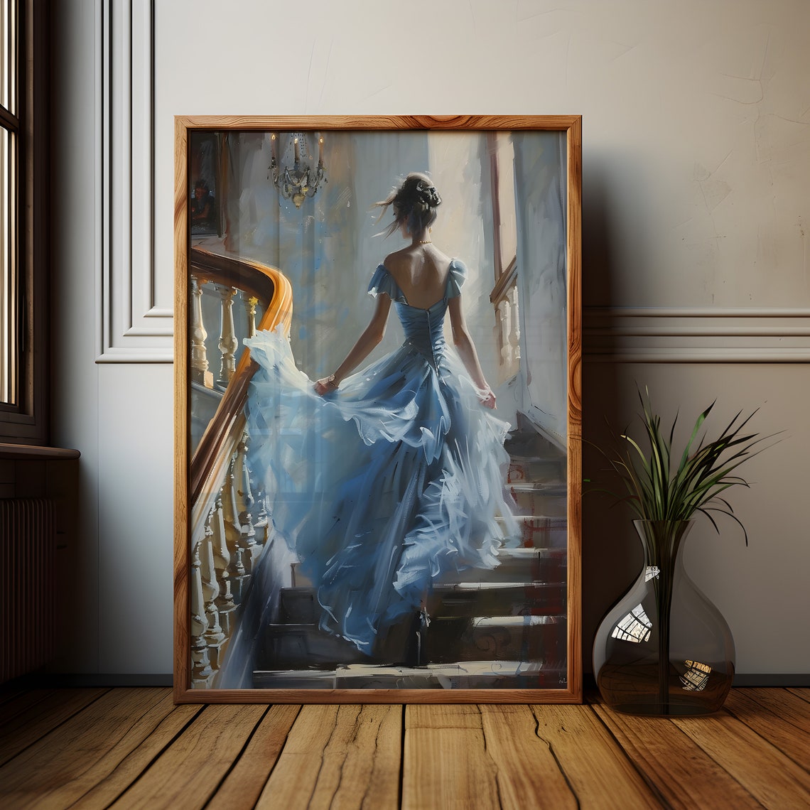 Woman On The Stairs Vintage Victorian Oil Print - Image 2
