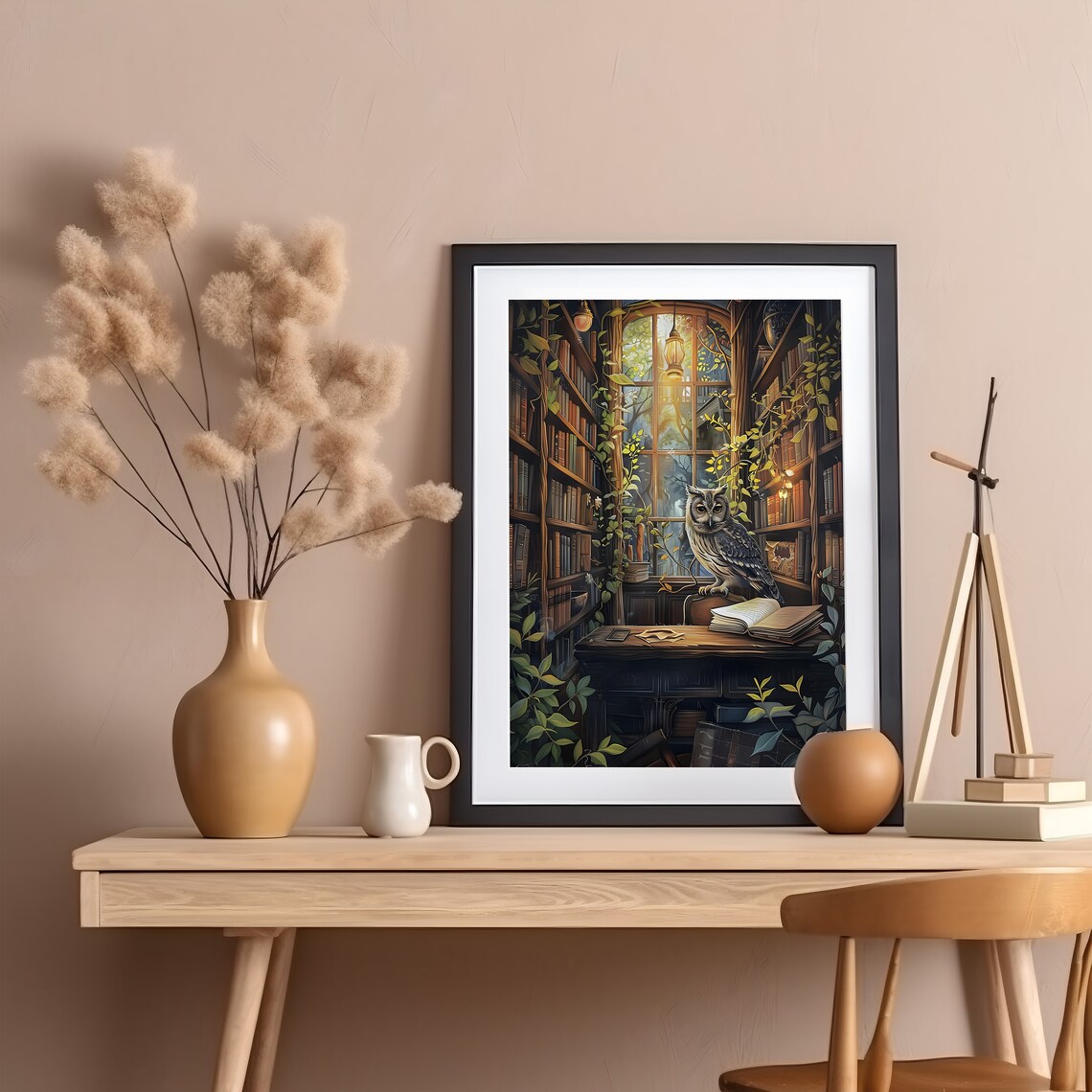 Wise Owl, Dark Academia Cottage Library Decor - Image 3