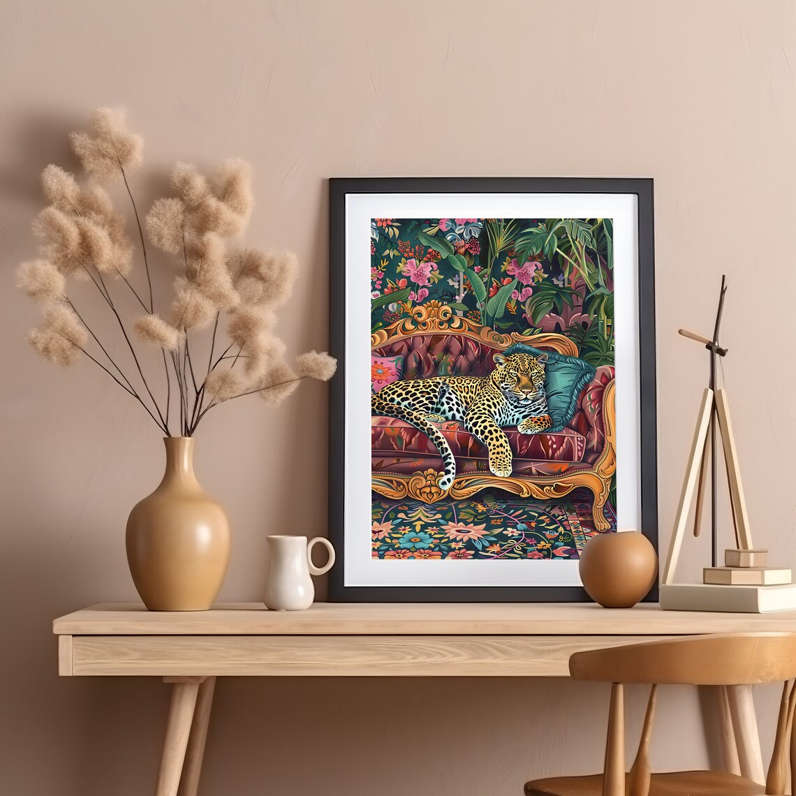 Leopard Lounging Maximalist Jungle Decor, Art Print - Image 3