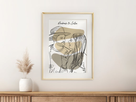 Couple Line Art Portrait Personalized Engagement Gift Personalized Gift For Her Custom Line Drawing From Photo