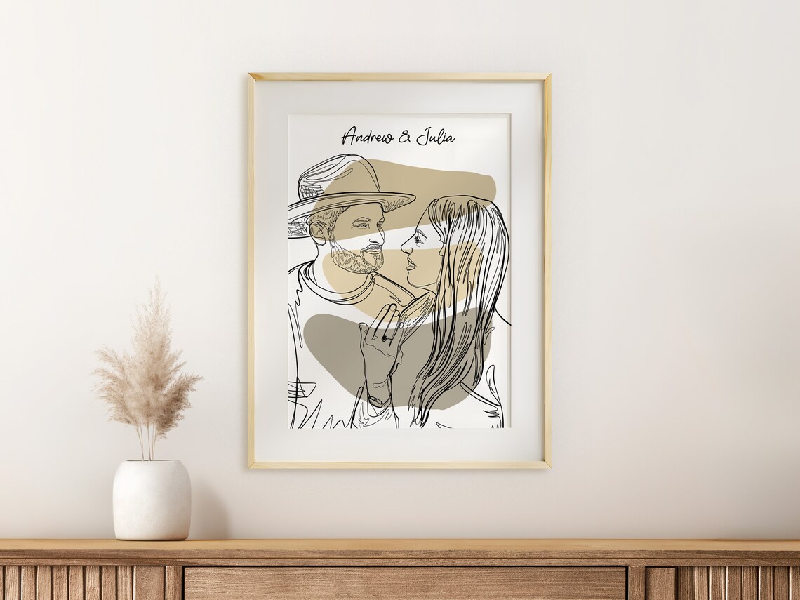 Andrew and Julia Loving Couple Line Art Custom Portrait Poster