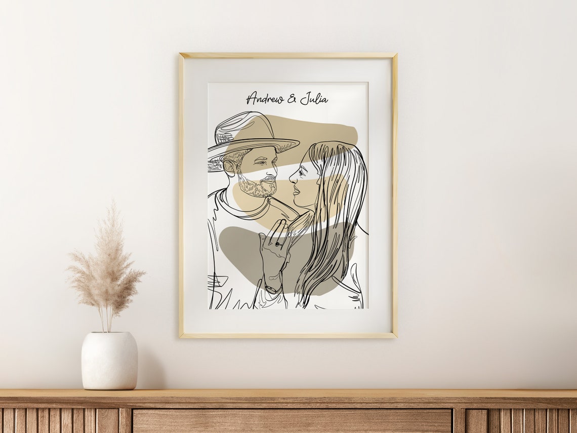 Couple Line Art Portrait Personalized Engagement Gift Personalized Gift For Her Custom Line Drawing From Photo
