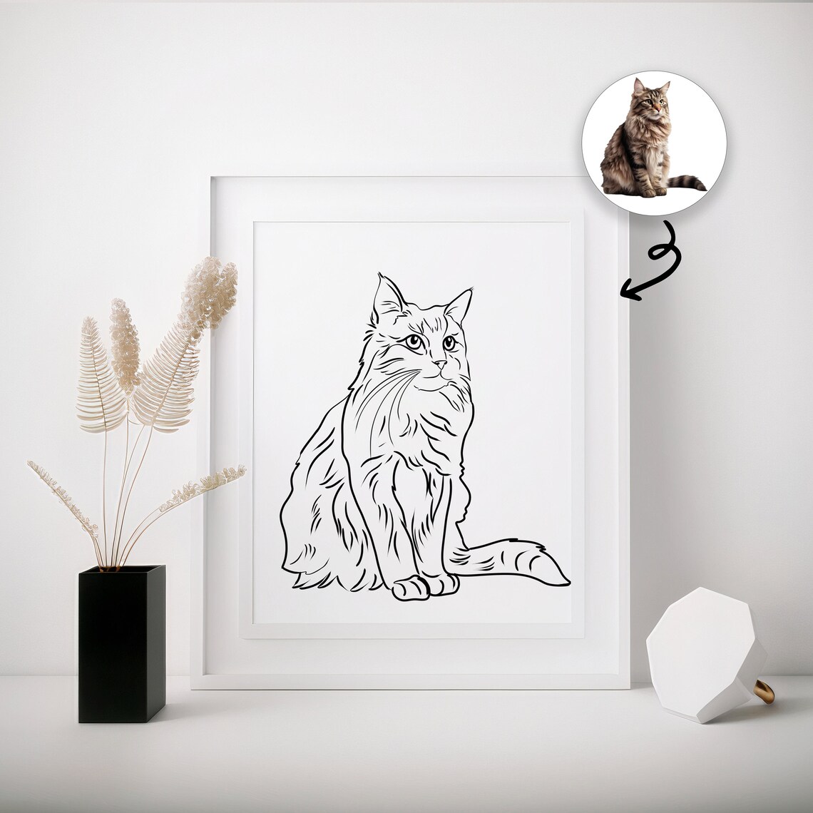 Personalized Cat Line Drawing Pet Portrait, Art Print - Image 2