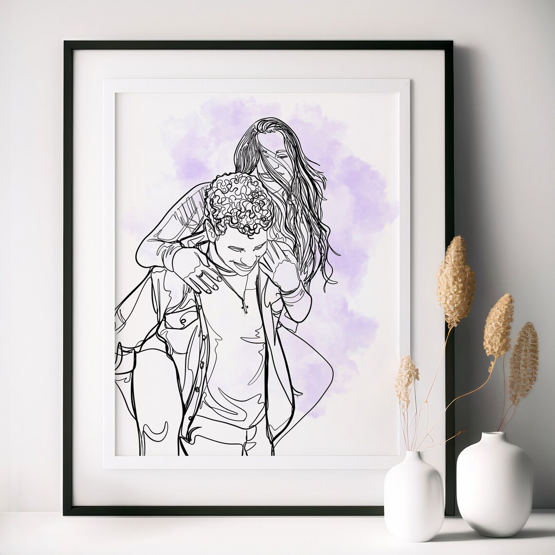 Personalized Couple Line Art Watercolor Art Print