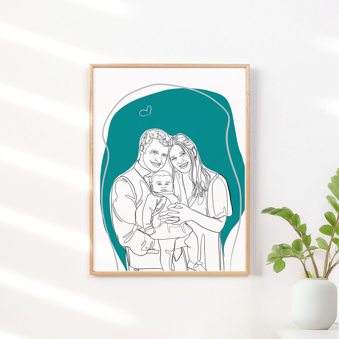 Couple Hugging from Behind Line Art Portrait Terracotta Style Poster - Image 2
