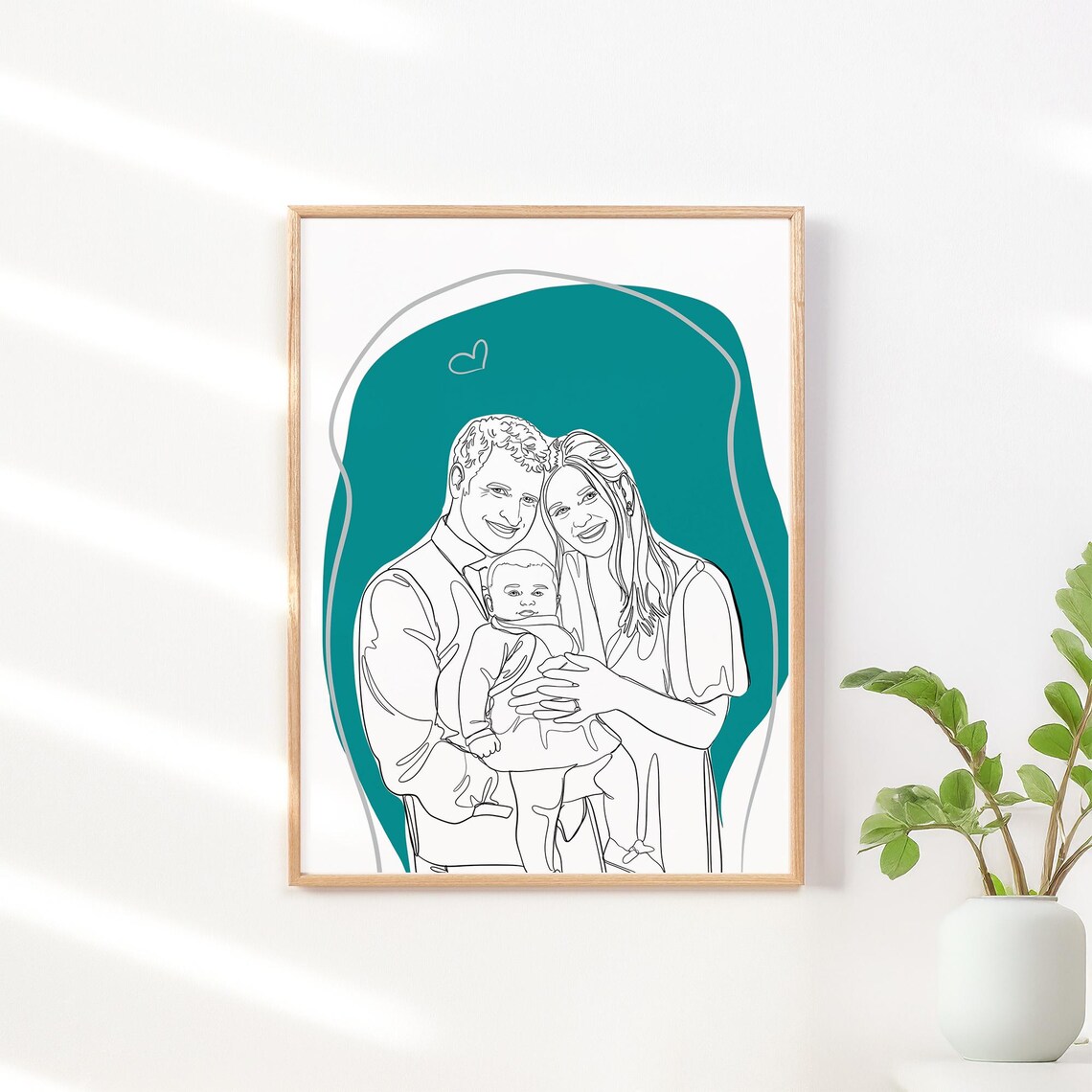 Sweet Dad and Daughter Hug Line Drawing with Heart Accents Poster - Image 2