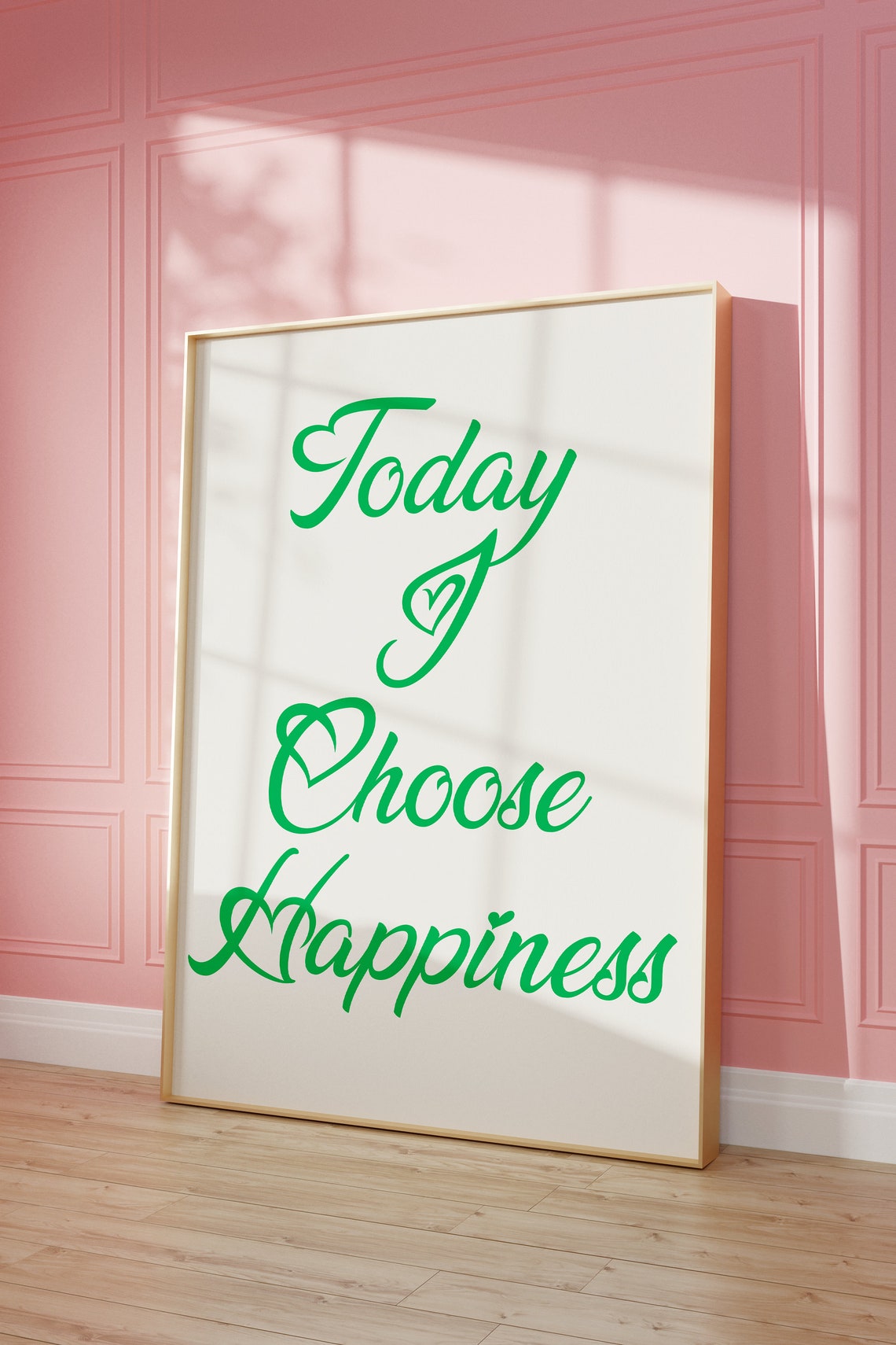 Today I Choose Happiness Green Script Heart Affirmation Wall Print - Image 2