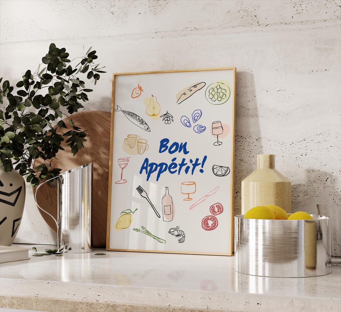 Bon Appetit Art Cute Kitchen Prints French Kitchen Print Cute Kitchen Wall Art French Kitchen Decor - Image 2