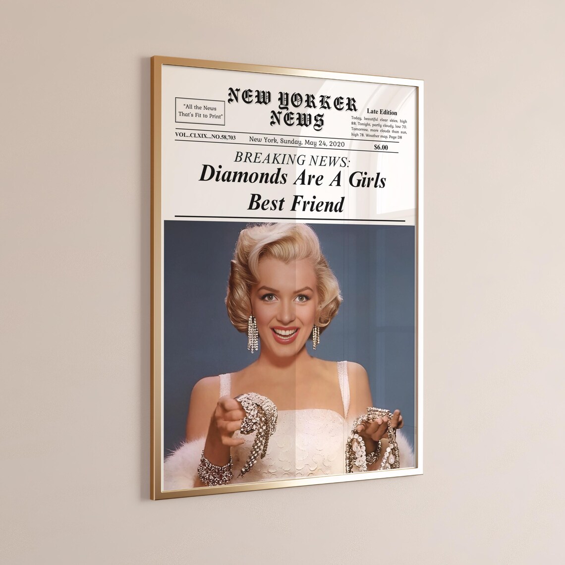 Marilyn Monroe Diamonds Are A Girls Best Friend Newspaper Art Print - Image 2