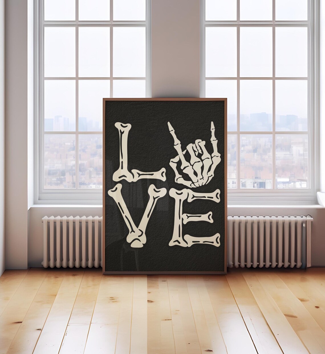 Love Bones Typography Skeleton Rock Hand Gothic Halloween Poster - Image 2