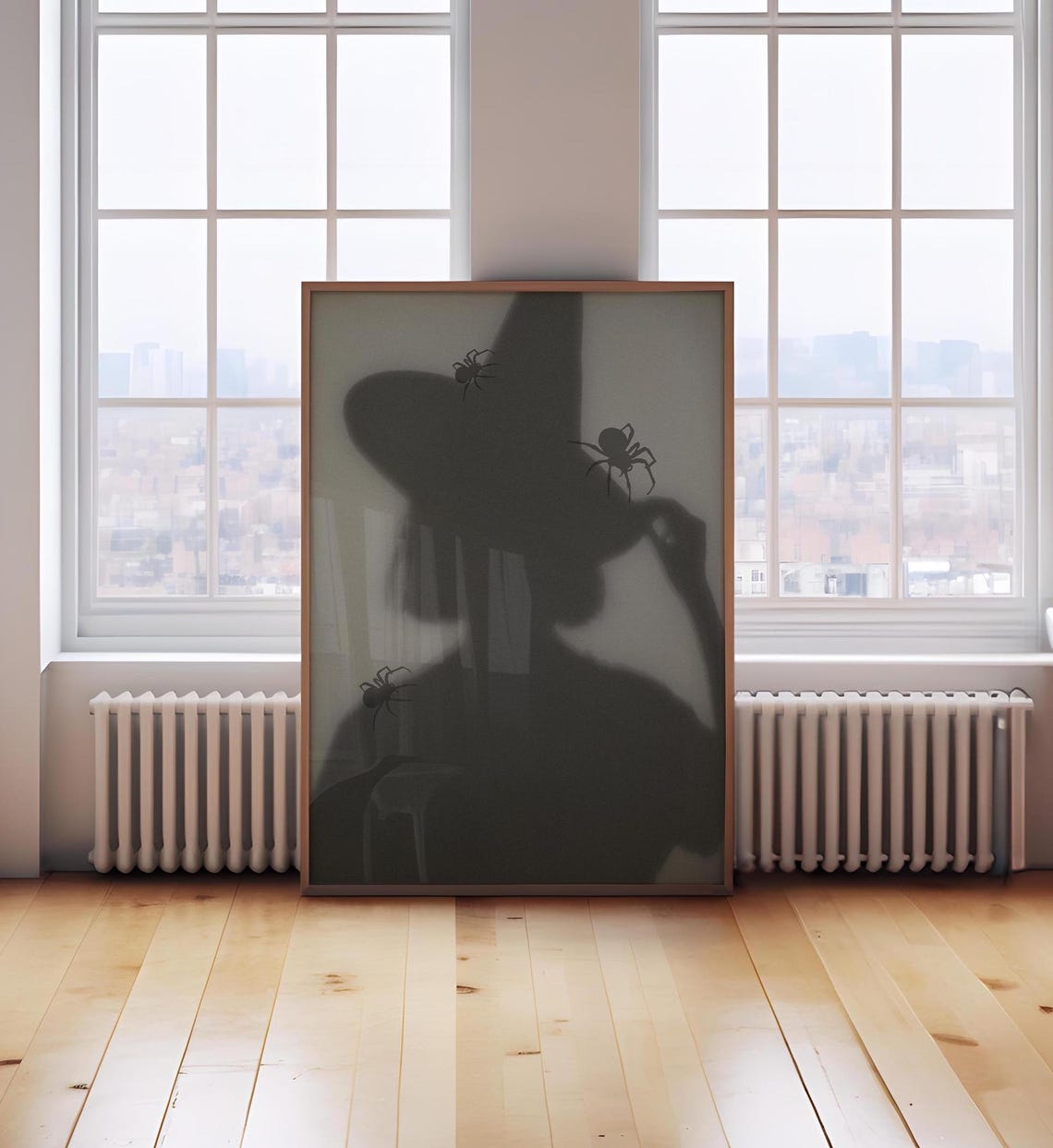 Spooky Witch Silhouette Hat Spiders Moody Halloween Art Poster - Image 2