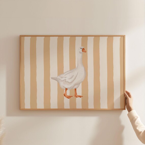 Physical Poster Silly Goose Nursery Print Beige Stripe Line Pattern Landscape Modern Art For Kids Home Decor