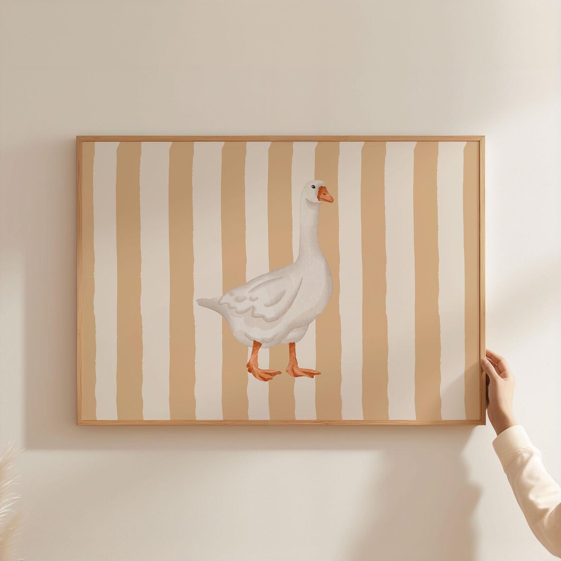 Physical Poster Silly Goose Nursery Print Beige Stripe Line Pattern Landscape Modern Art For Kids Home Decor