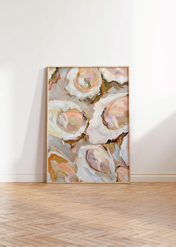 Abstract Oysters Oil Painting Neutral Coastal Kitchen Wall Art