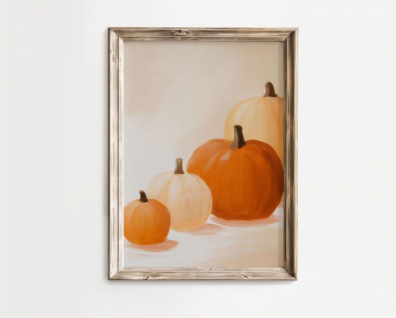 Minimalist Orange and White Pumpkin Still Life Poster for Fall Home Decor
