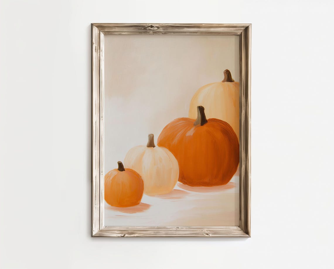 Minimalist Orange and White Pumpkin Still Life Poster for Fall Home Decor