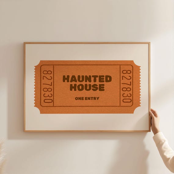 Haunted House One Entry Halloween Ticket Orange Typography Poster
