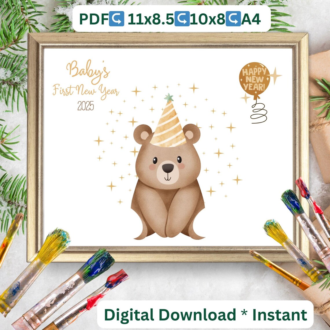New Year Footprint Keepsake Art Print, Holiday Craft - Image 2