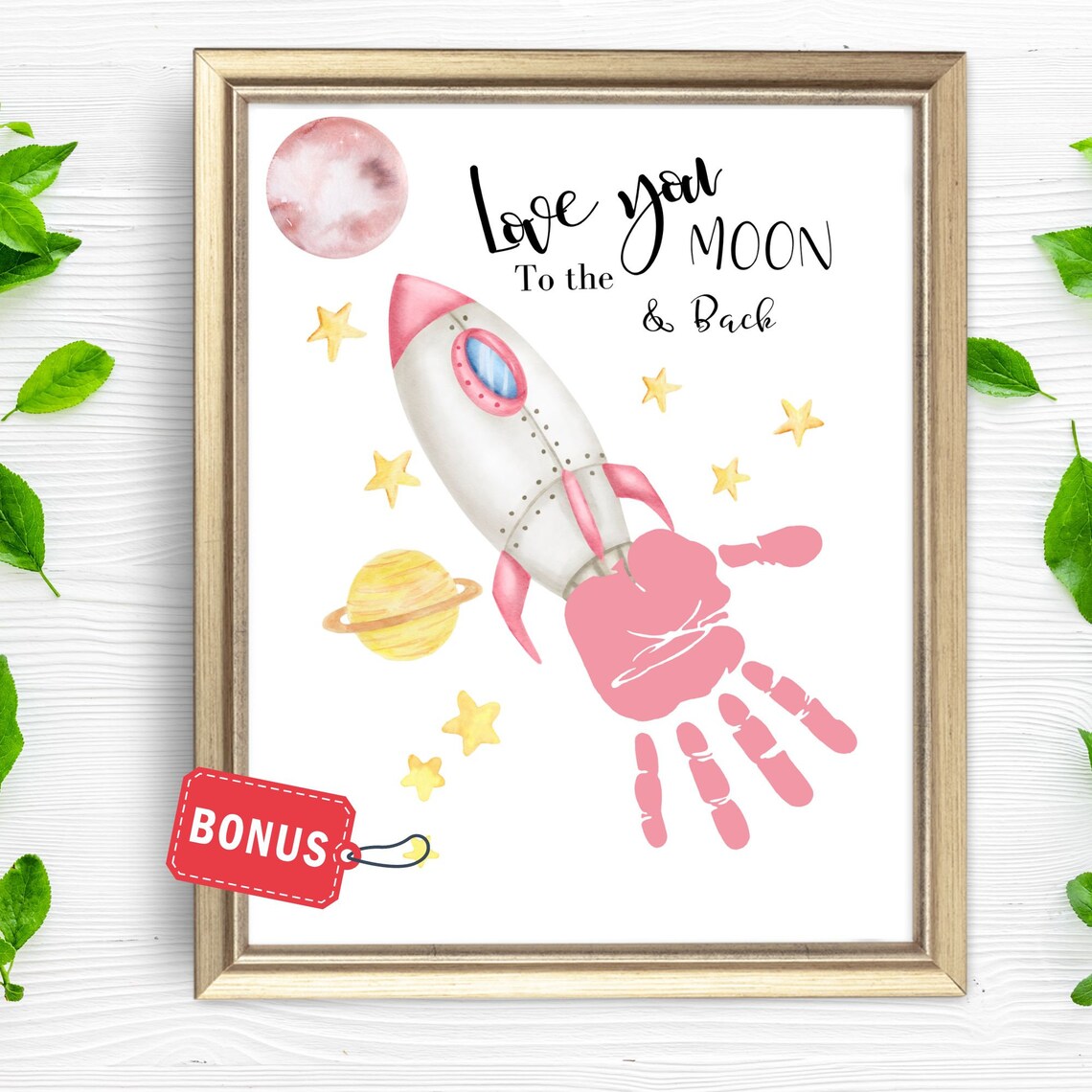 Love You To The Moon And Back Pink Rocket Handprint Craft Poster