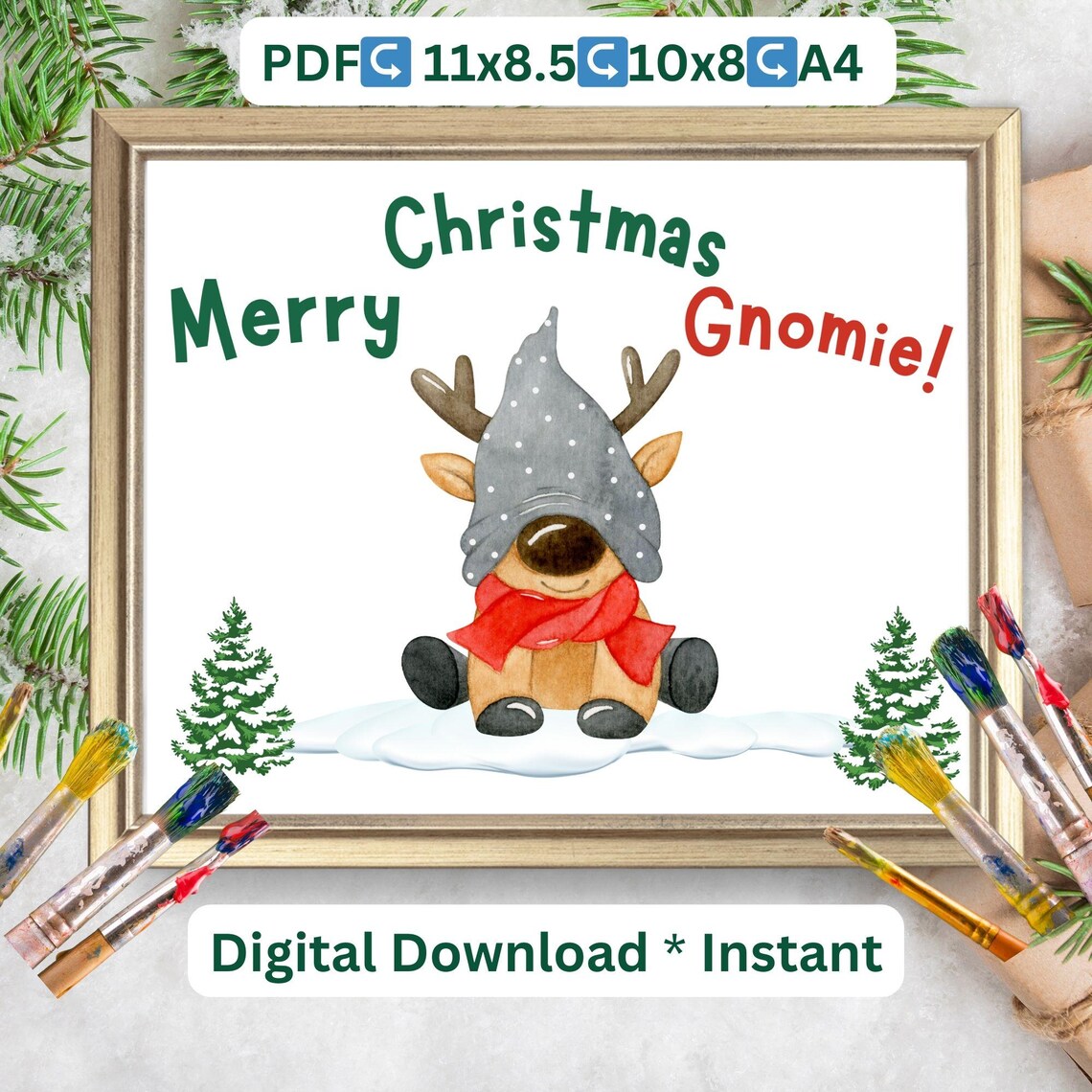 Gnome Christmas Footprint Art, Holiday Keepsake Print - Image 2