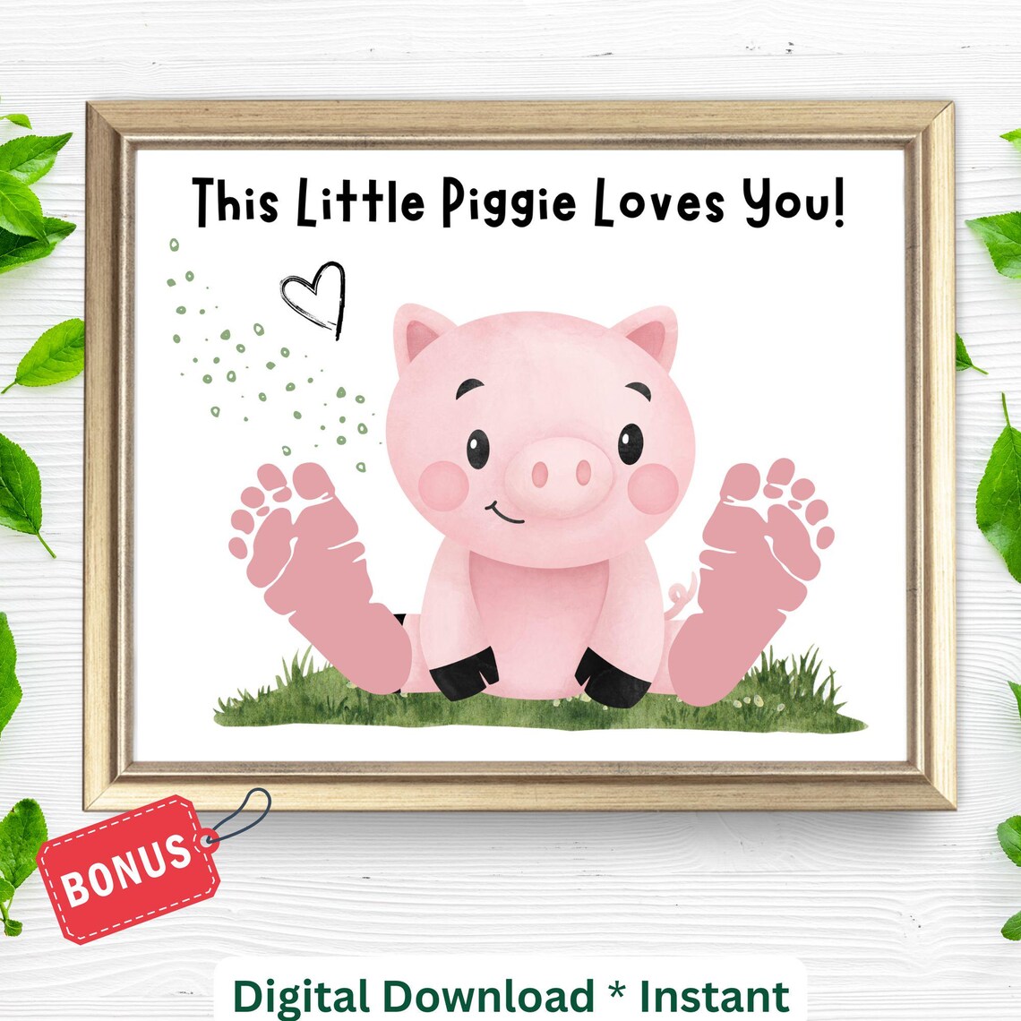 Funny Pig Footprint Sign Art Print, Preschool Keepsake