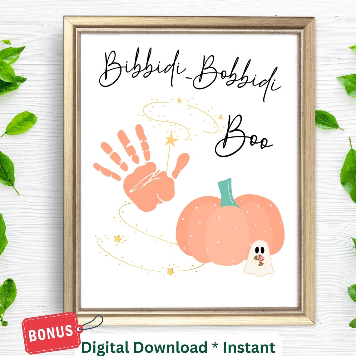 Bibbidi Bobbidi Boo Pumpkin Halloween Handprint Art Kids Craft Poster