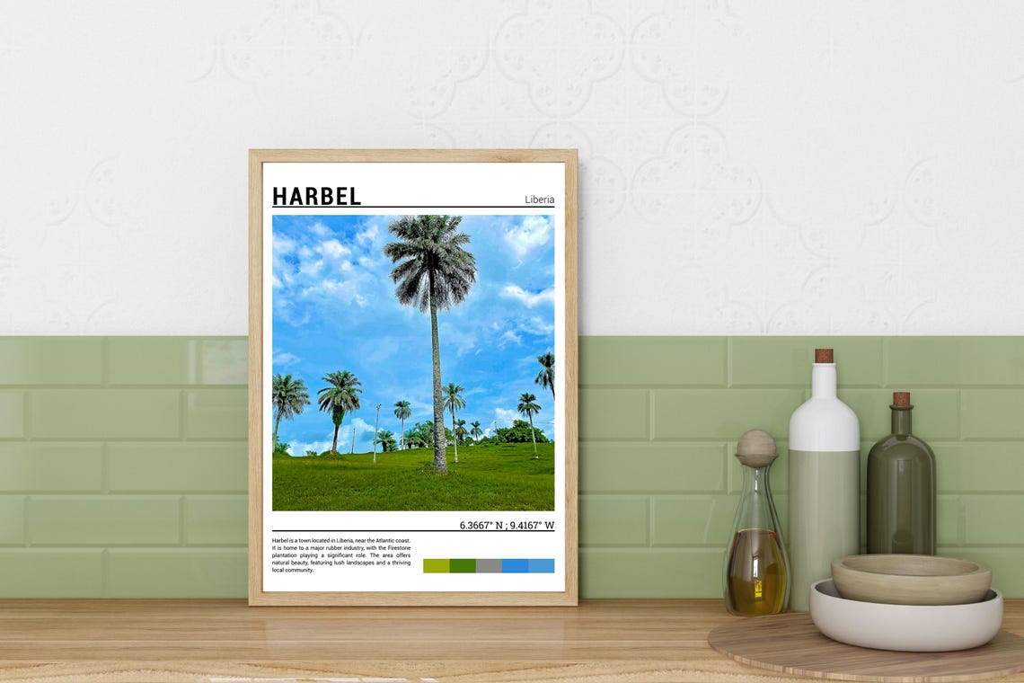 Harbel Liberia Tall Palm Trees Green Field Tropical Sky Scene Poster - Image 3