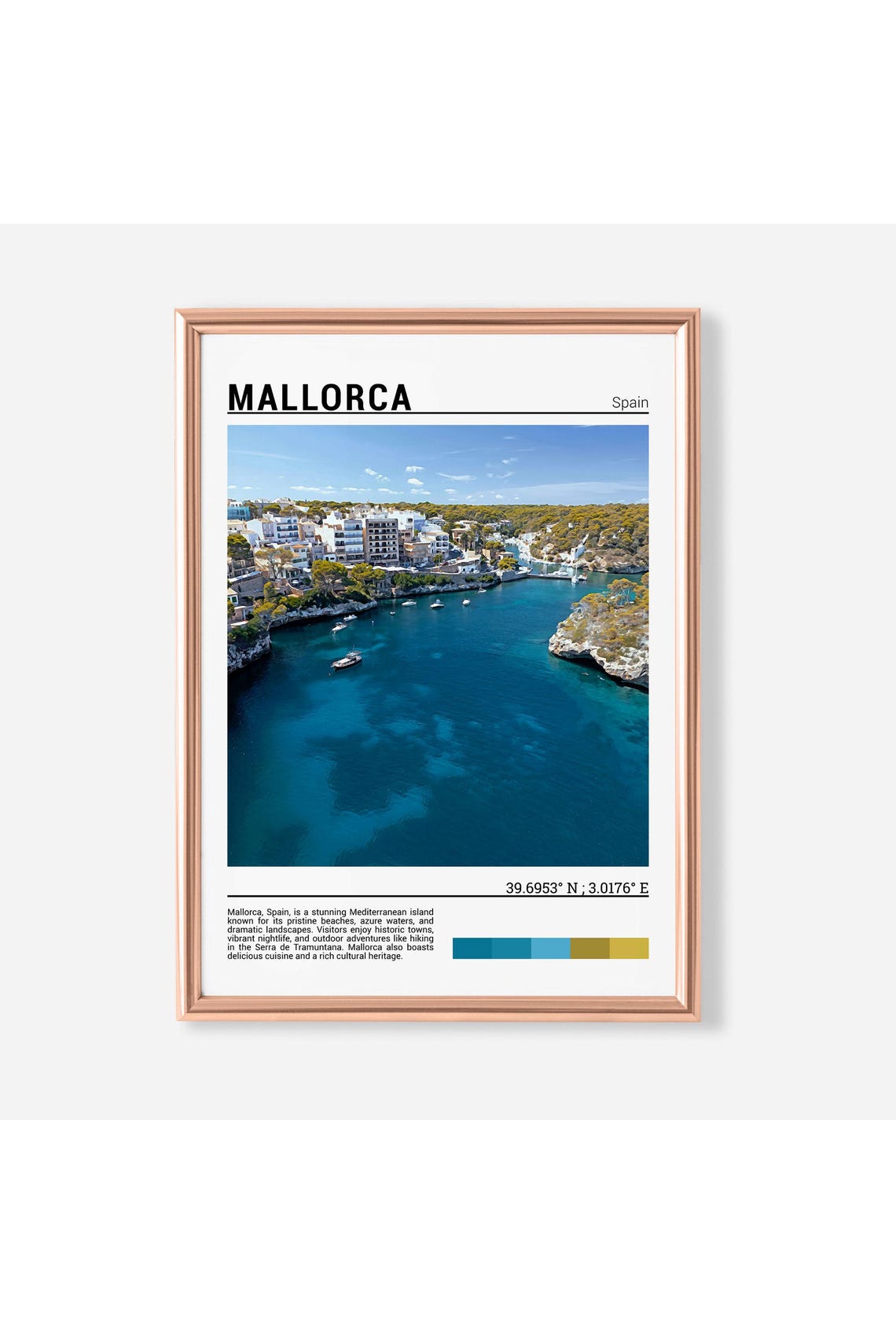 Mallorca Spain Turquoise Bay Boats Mediterranean Coast Photo Poster