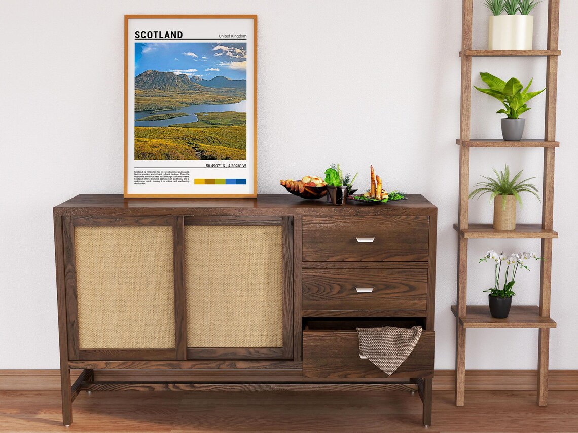 Scotland Highlands Moorland Loch Mountain Golden Landscape Poster - Image 6