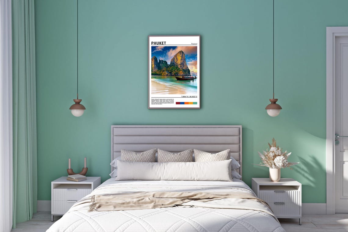 Phuket Thailand Limestone Karsts Longtail Boat Beach Lagoon Poster - Image 6