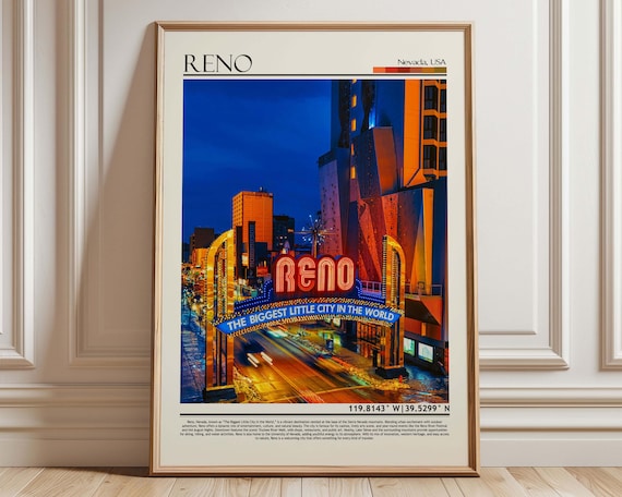 Reno Nevada Neon Arch Lights at Night Biggest Little City Skyline Poster