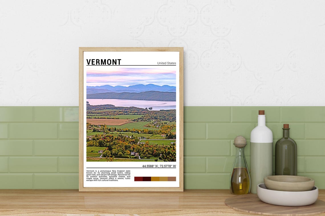 Vermont Fall Foliage Rolling Hills and Lake Champlain Poster - Image 3