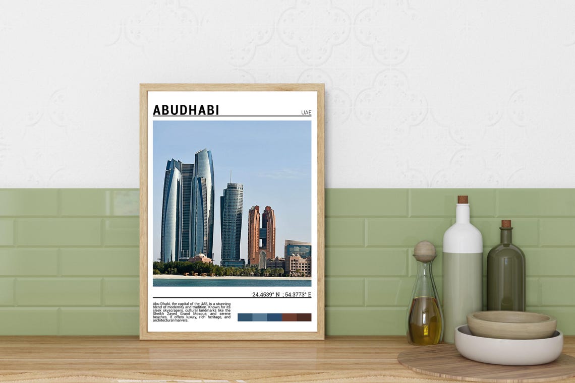Abu Dhabi UAE Modern Skyscrapers Waterfront Skyline Travel Poster - Image 3