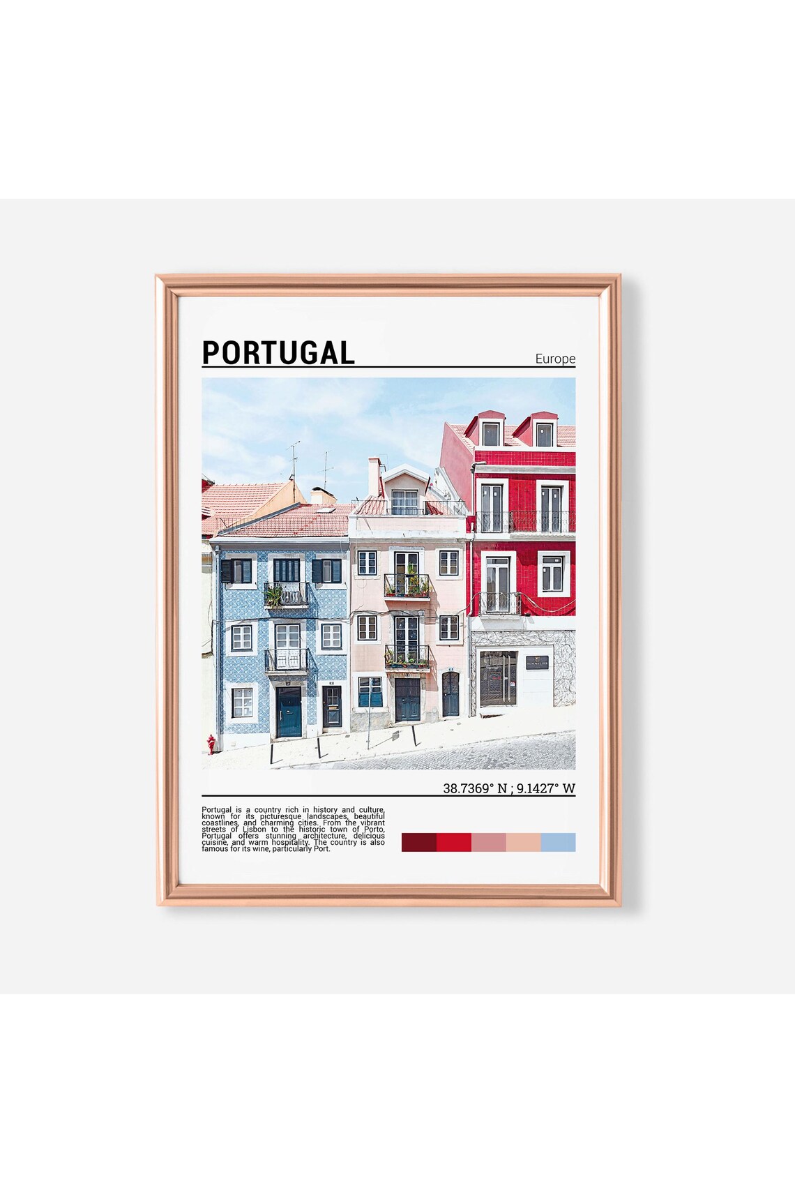 Portugal Lisbon Colorful Tiled Houses Historic Street Travel Poster