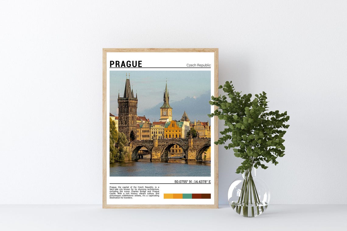 Prague Czech Republic Charles Bridge Golden Hour Travel Poster - Image 4