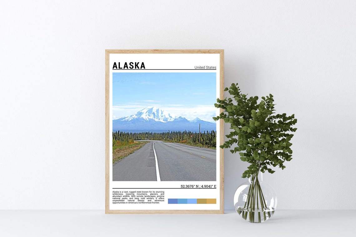 Alaska Snowcapped Mountain Highway Forest Scenic Road Travel Poster - Image 4