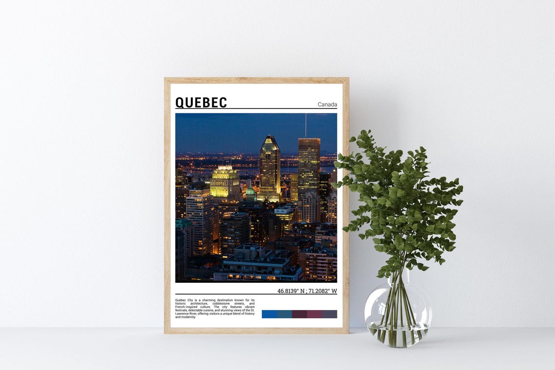 Quebec Canada Night Skyline Glowing Illuminated Towers Photo Poster - Image 4